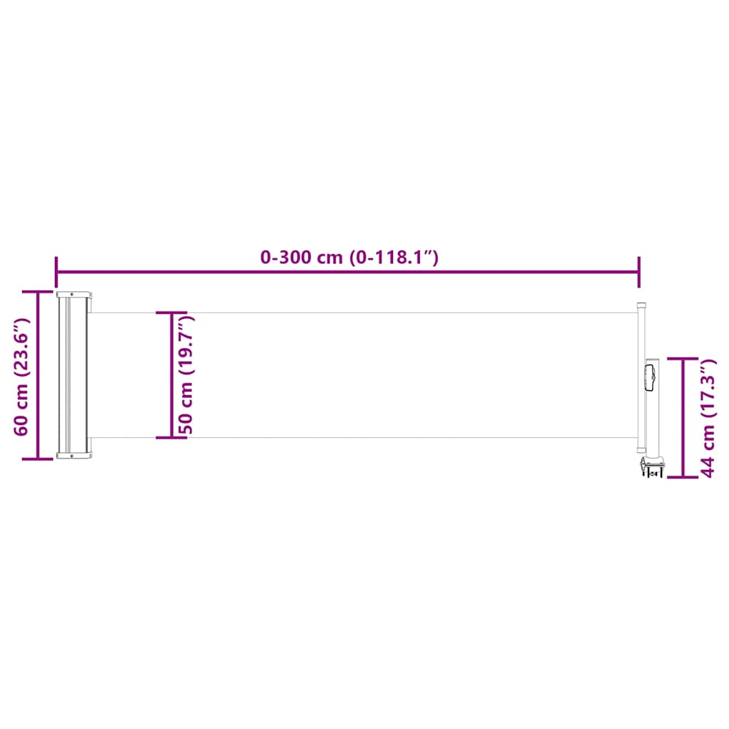 Uvlačiva bočna tenda za terasu 60 x 300 cm crvena