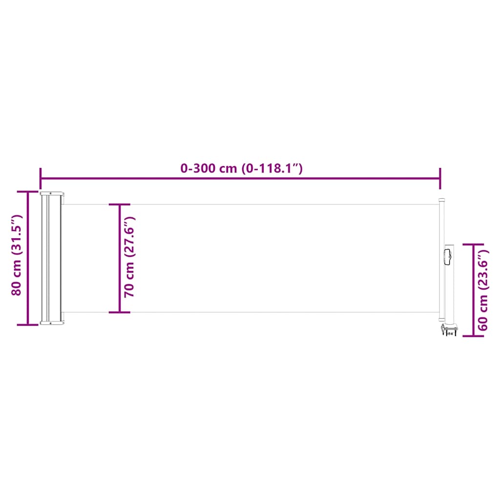 Uvlačiva bočna tenda za terasu 80 x 300 cm crvena