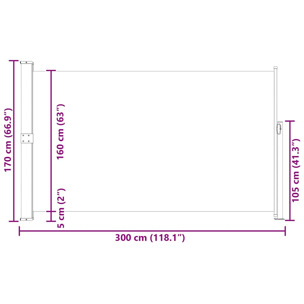 Uvlačiva bočna tenda za terasu 170 x 300 cm krem