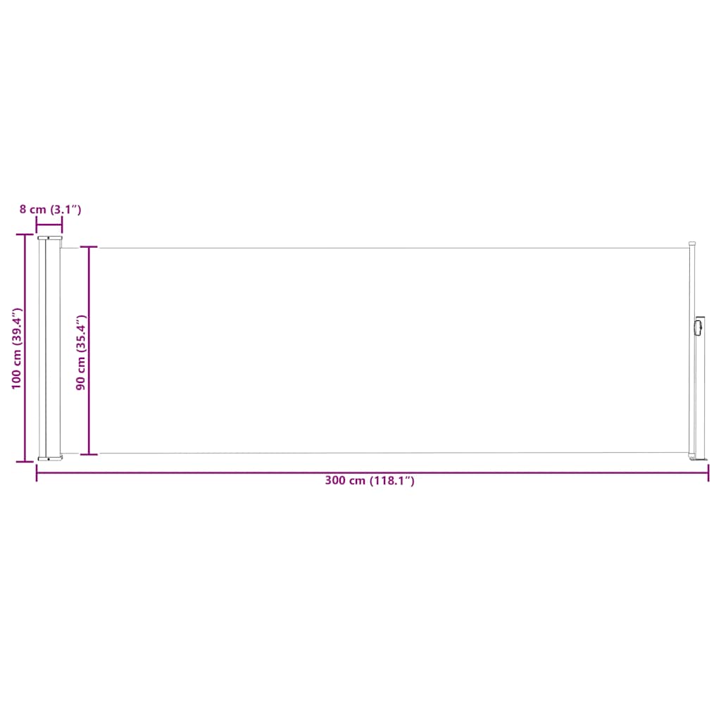Uvlačiva bočna tenda za terasu 100 x 300 cm crna