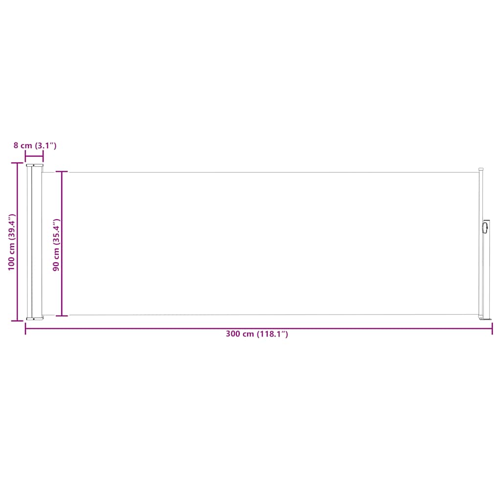 Uvlačiva bočna tenda za terasu 100 x 300 cm crvena