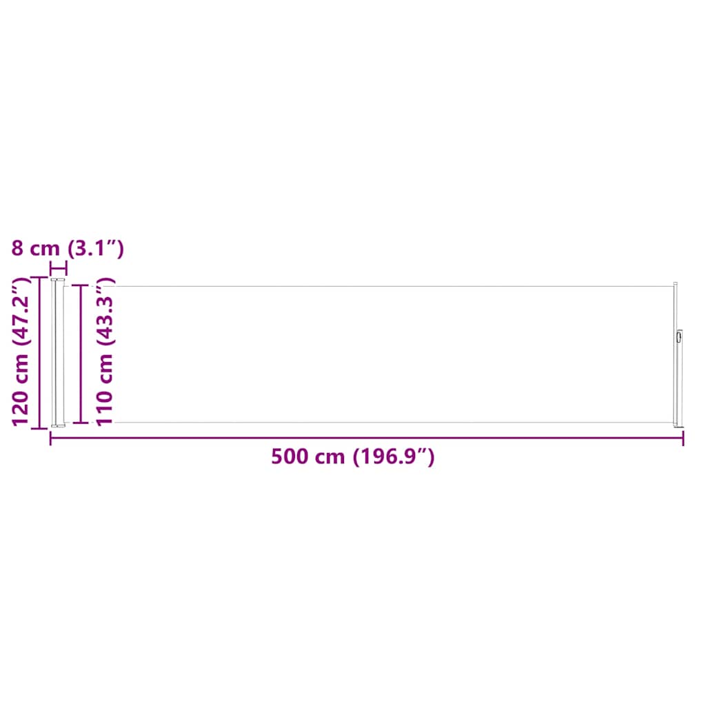 Uvlačiva bočna tenda za terasu 120 x 500 cm siva