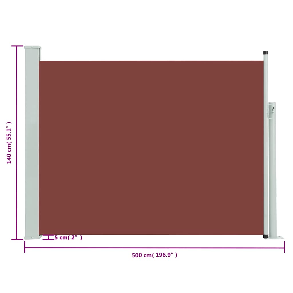 Uvlačiva bočna tenda za terasu 140 x 500 cm smeđa