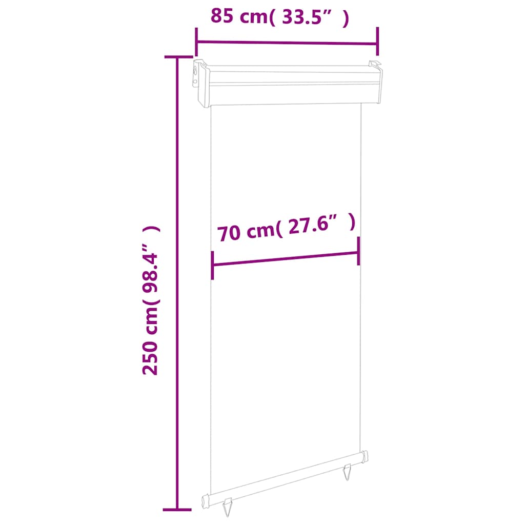 Balkonska bočna tenda 85 x 250 cm krem