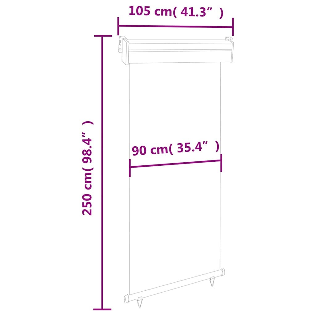 Balkonska bočna tenda 105 x 250 cm siva