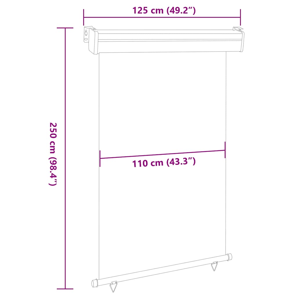 Balkonska bočna tenda 125 x 250 cm siva
