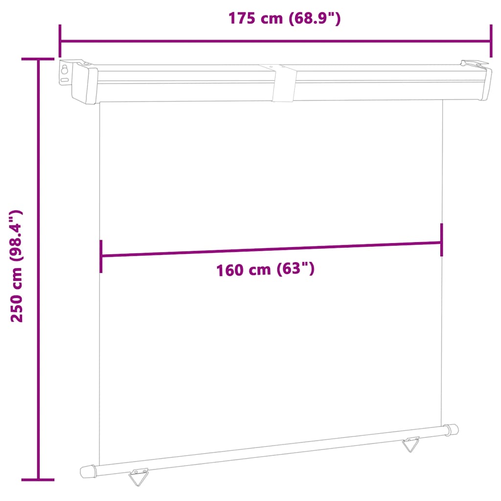 Balkonska bočna tenda 175 x 250 cm crvena