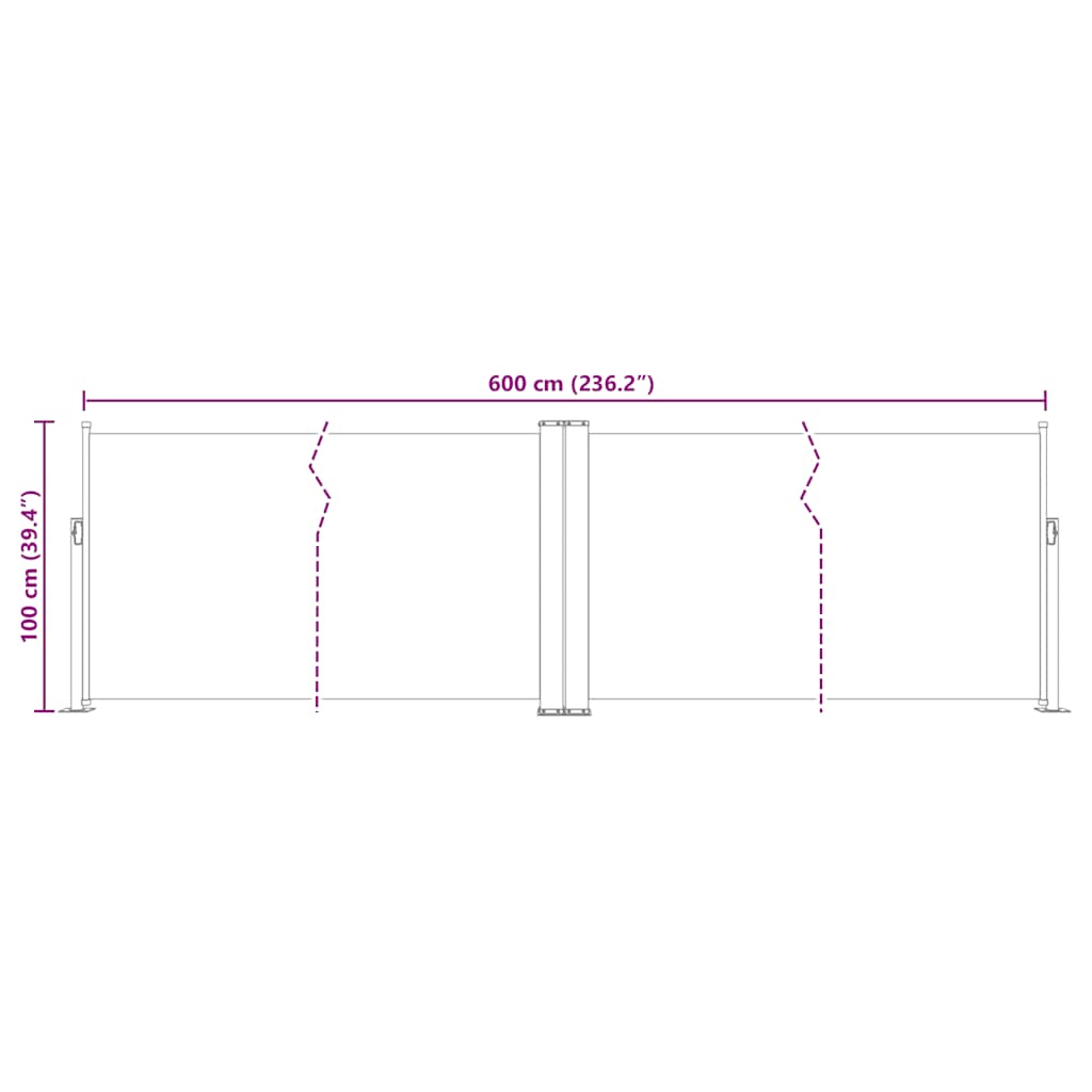 Uvlačiva bočna tenda 100 x 600 cm crna