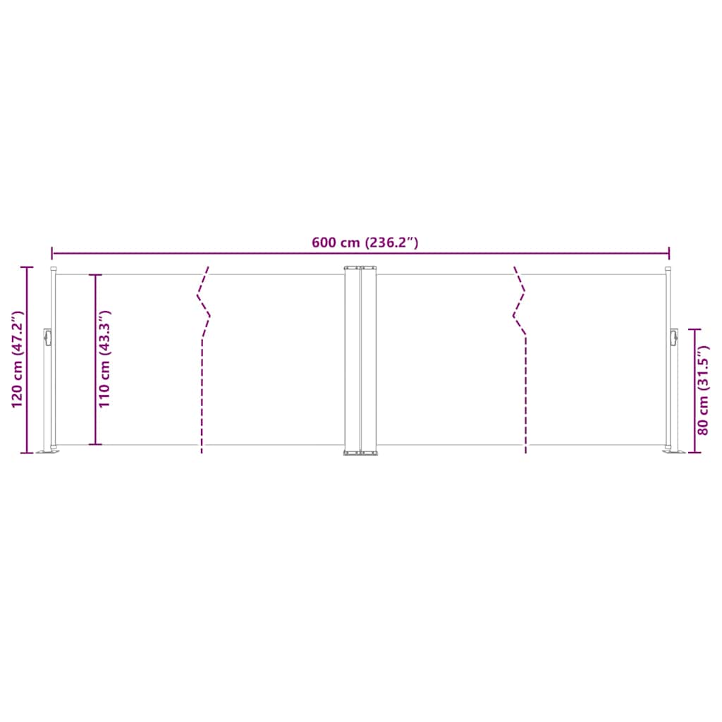 Uvlačiva bočna tenda 120 x 600 cm antracit