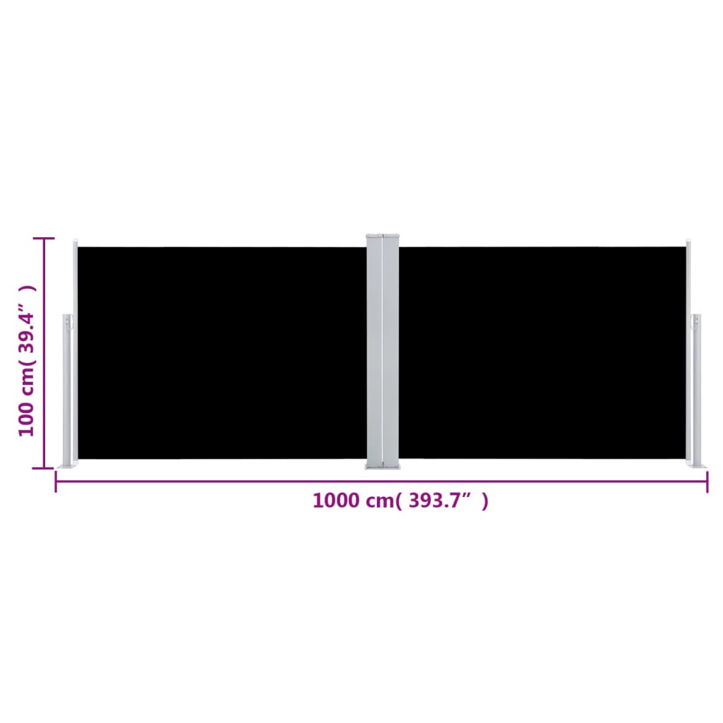 Uvlačiva bočna tenda 100 x 1000 cm crna