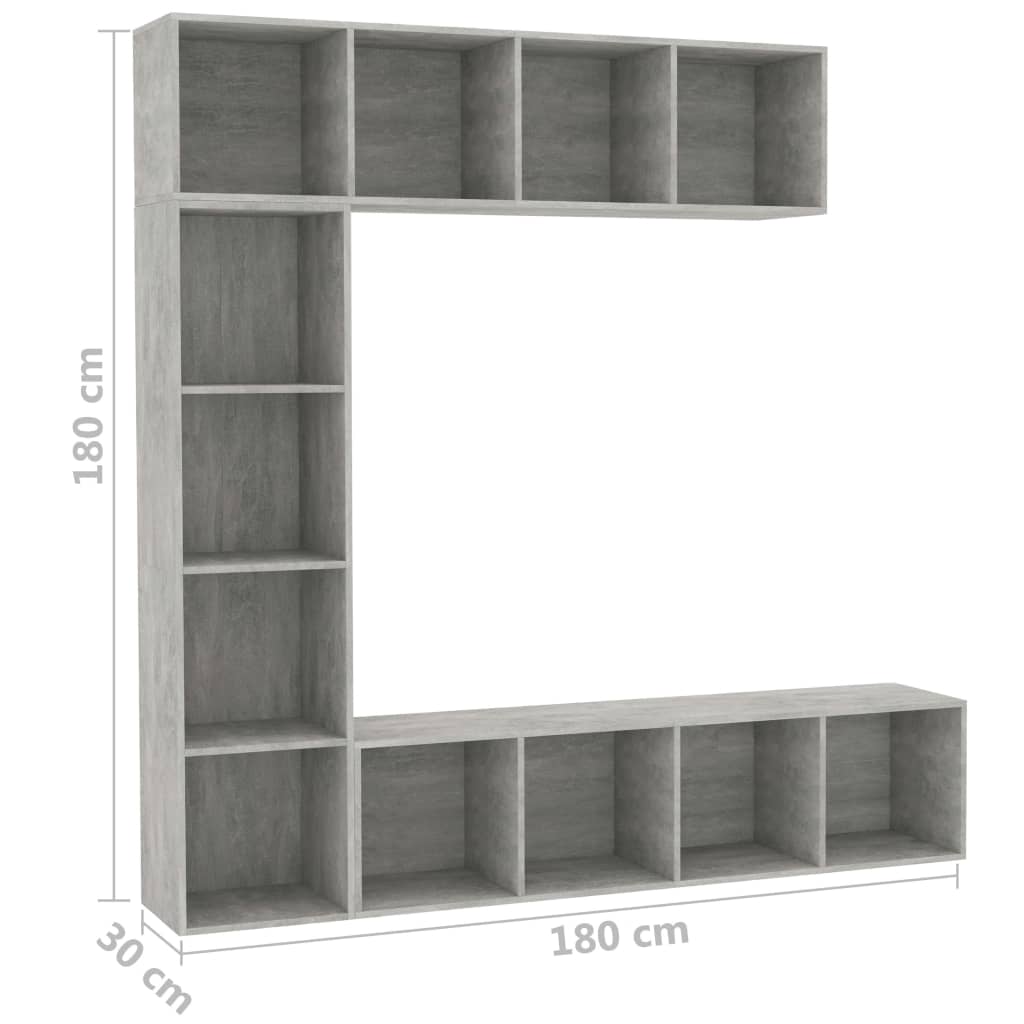 3-dijelni set ormarića za knjige/TV boja betona 180x30x180 cm