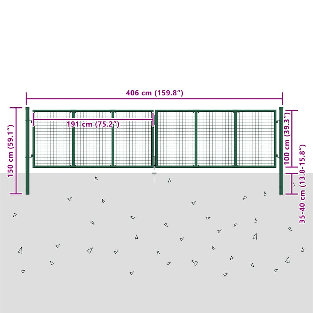 Vrtna mrežasta vrata od čelika 400x100 cm zelena