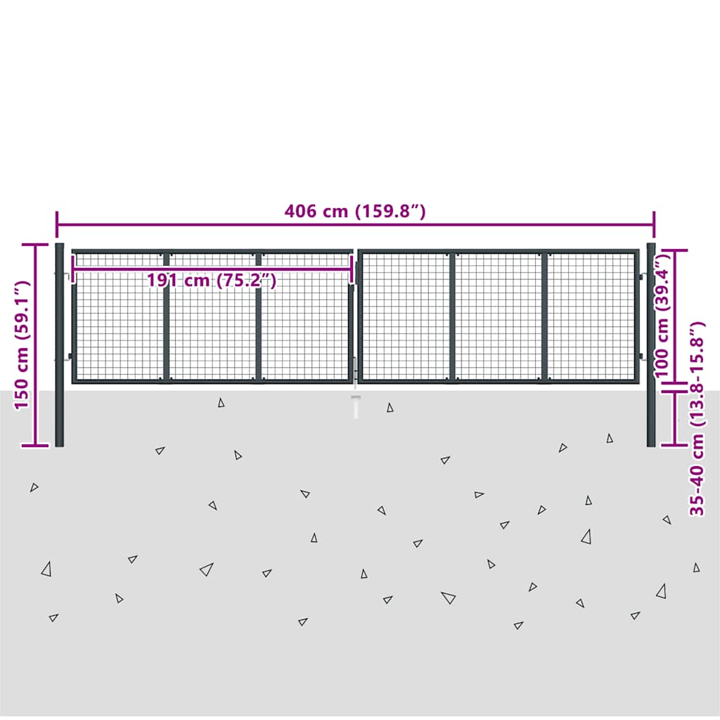 Vrtna vrata od mrežastog čelika 400x100 cm siva