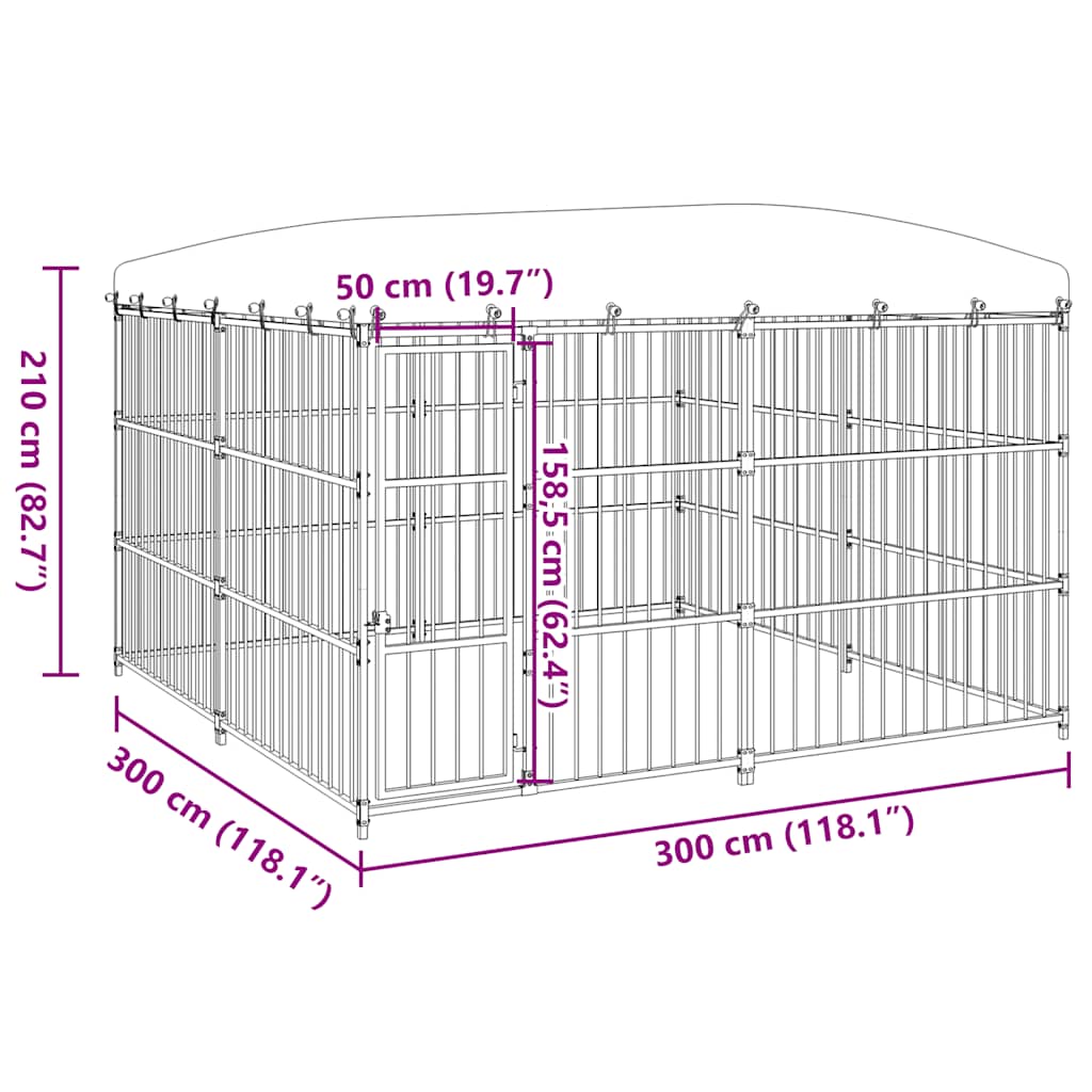 Vanjski kavez za pse s krovom 300 x 300 x 210 cm