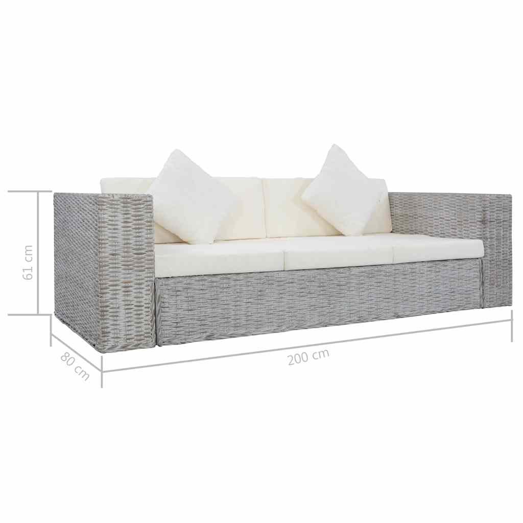 2-dijelni set sofa od prirodnog ratana s jastucima sivi