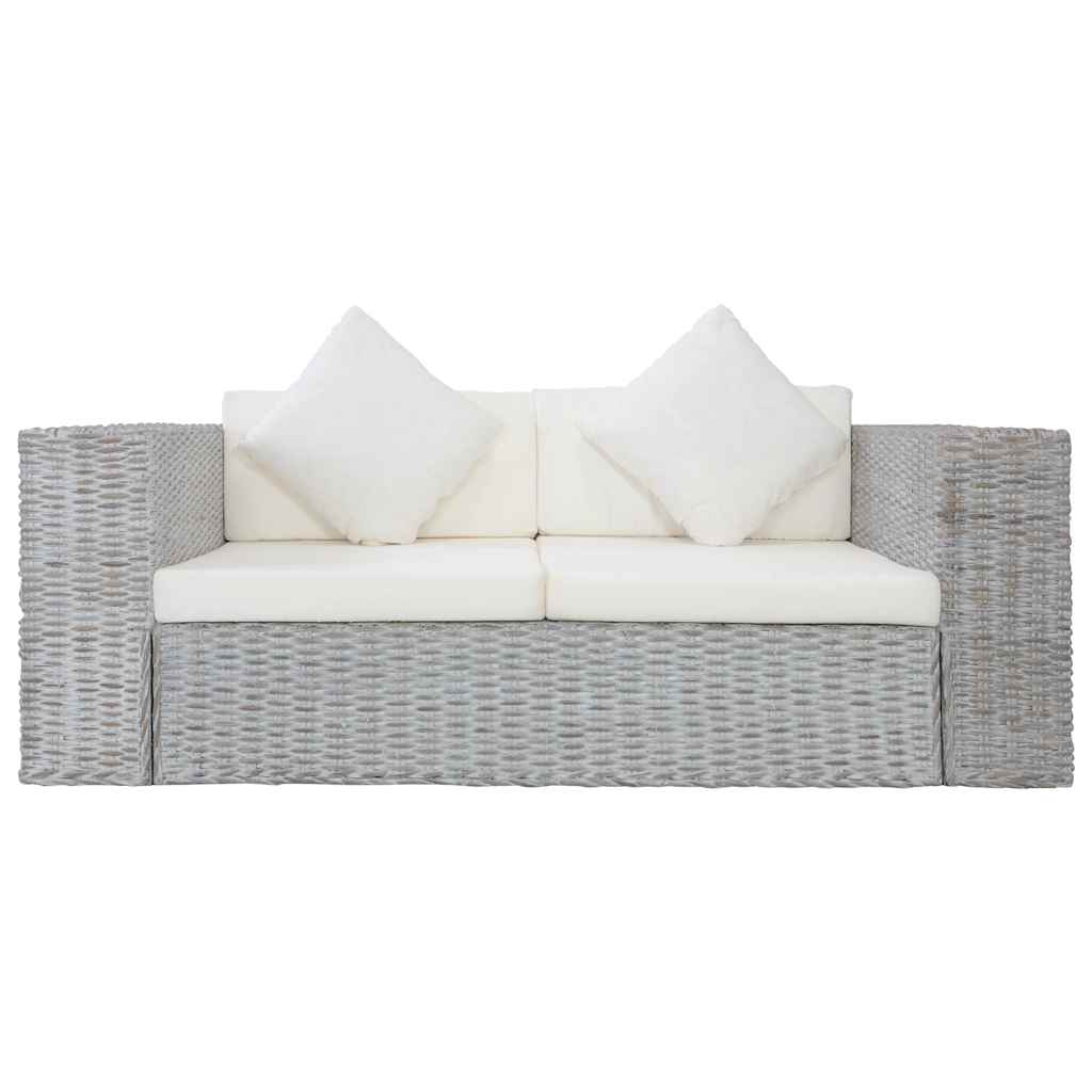 2-dijelni set sofa od prirodnog ratana s jastucima sivi