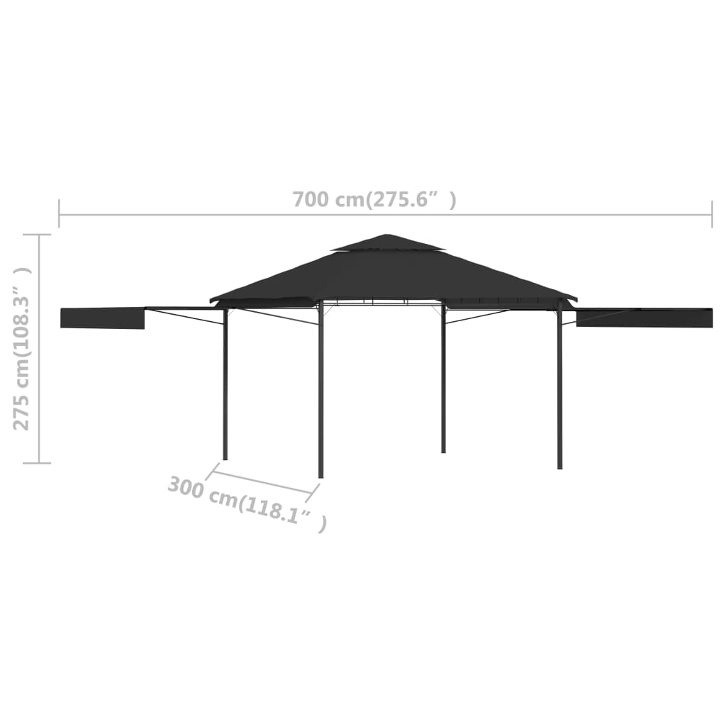 Sjenica s duplim produžnim krovom 3x3x2,75 m antracit 180 g/m²