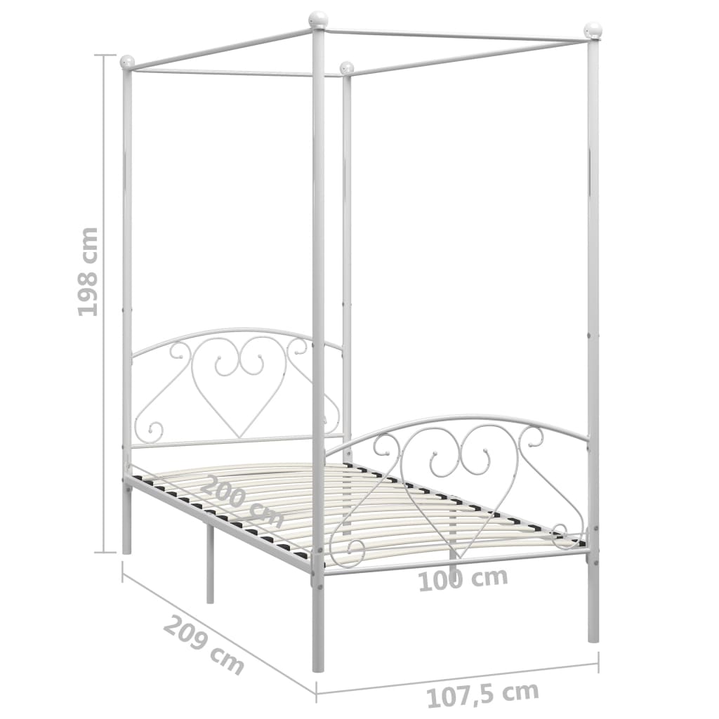 Okvir za krevet s nadstrešnicom bijeli metalni 100 x 200 cm