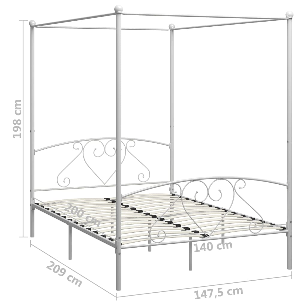 Okvir za krevet s nadstrešnicom bijeli metalni 140 x 200 cm