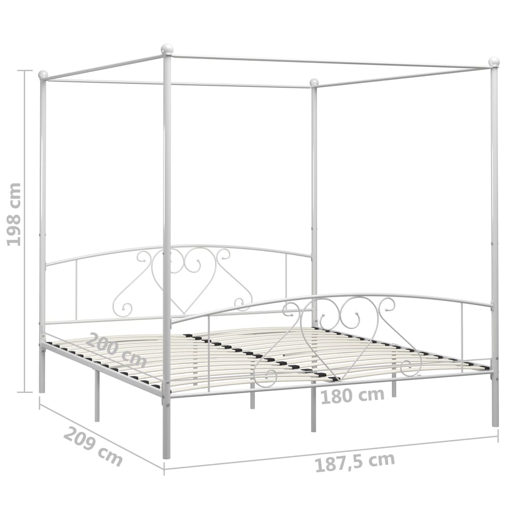 Okvir za krevet s nadstrešnicom bijeli metalni 180 x 200 cm
