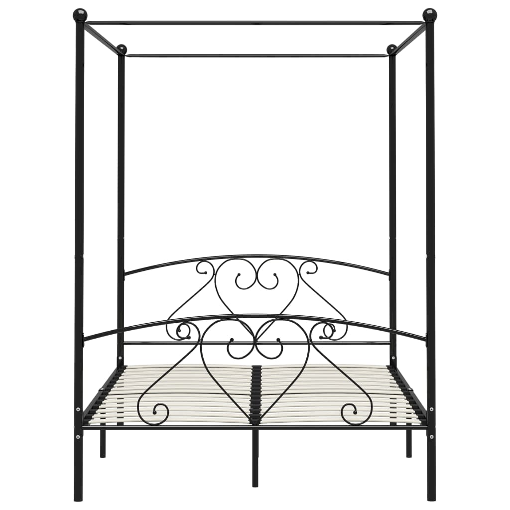 Okvir za krevet s nadstrešnicom crni metalni 140 x 200 cm