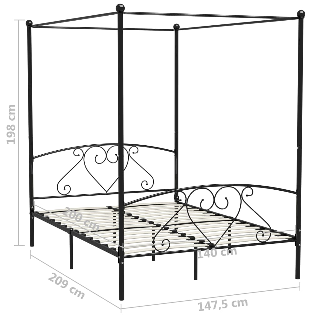 Okvir za krevet s nadstrešnicom crni metalni 140 x 200 cm