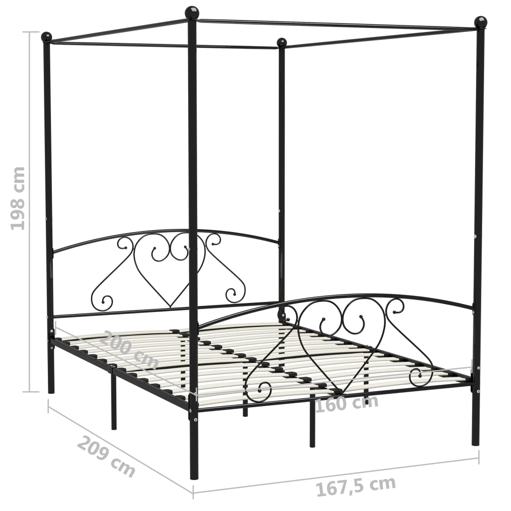 Okvir za krevet s nadstrešnicom crni metalni 160 x 200 cm