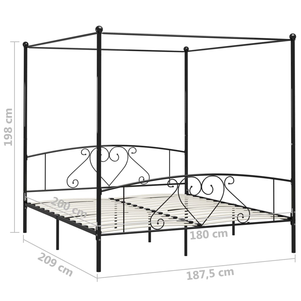 Okvir za krevet s nadstrešnicom crni metalni 180 x 200 cm