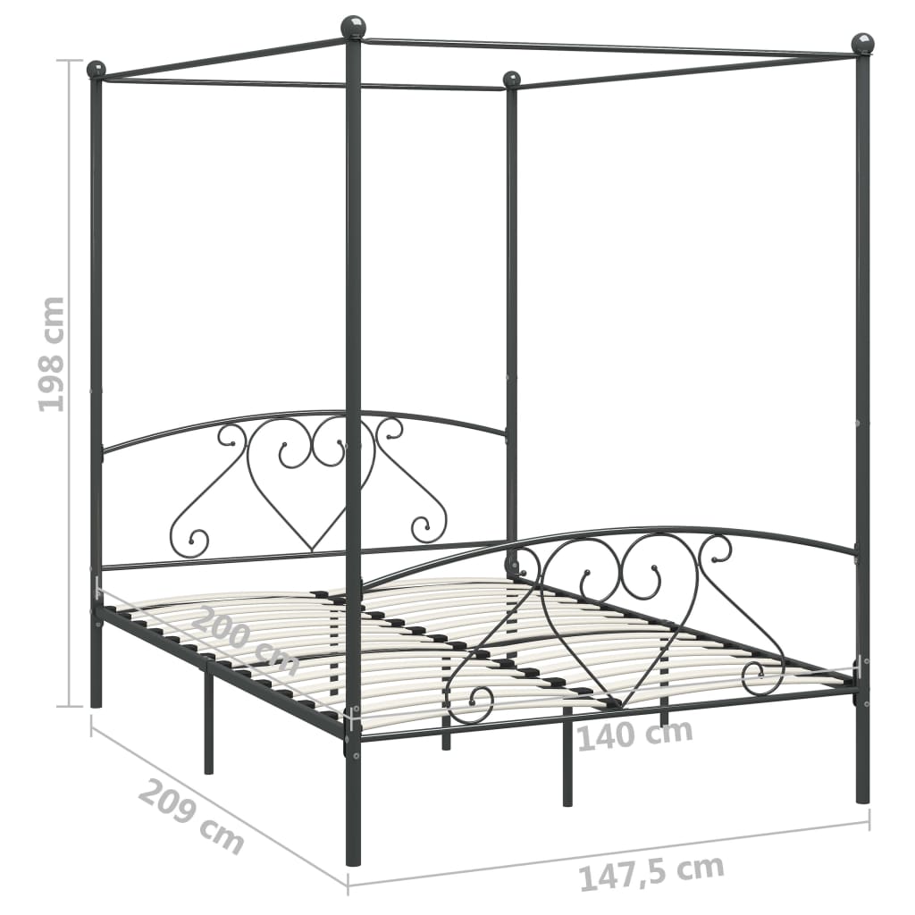 Okvir za krevet s nadstrešnicom sivi metalni 140 x 200 cm