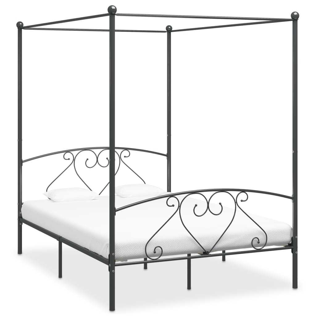 Okvir za krevet s nadstrešnicom sivi metalni 160 x 200 cm