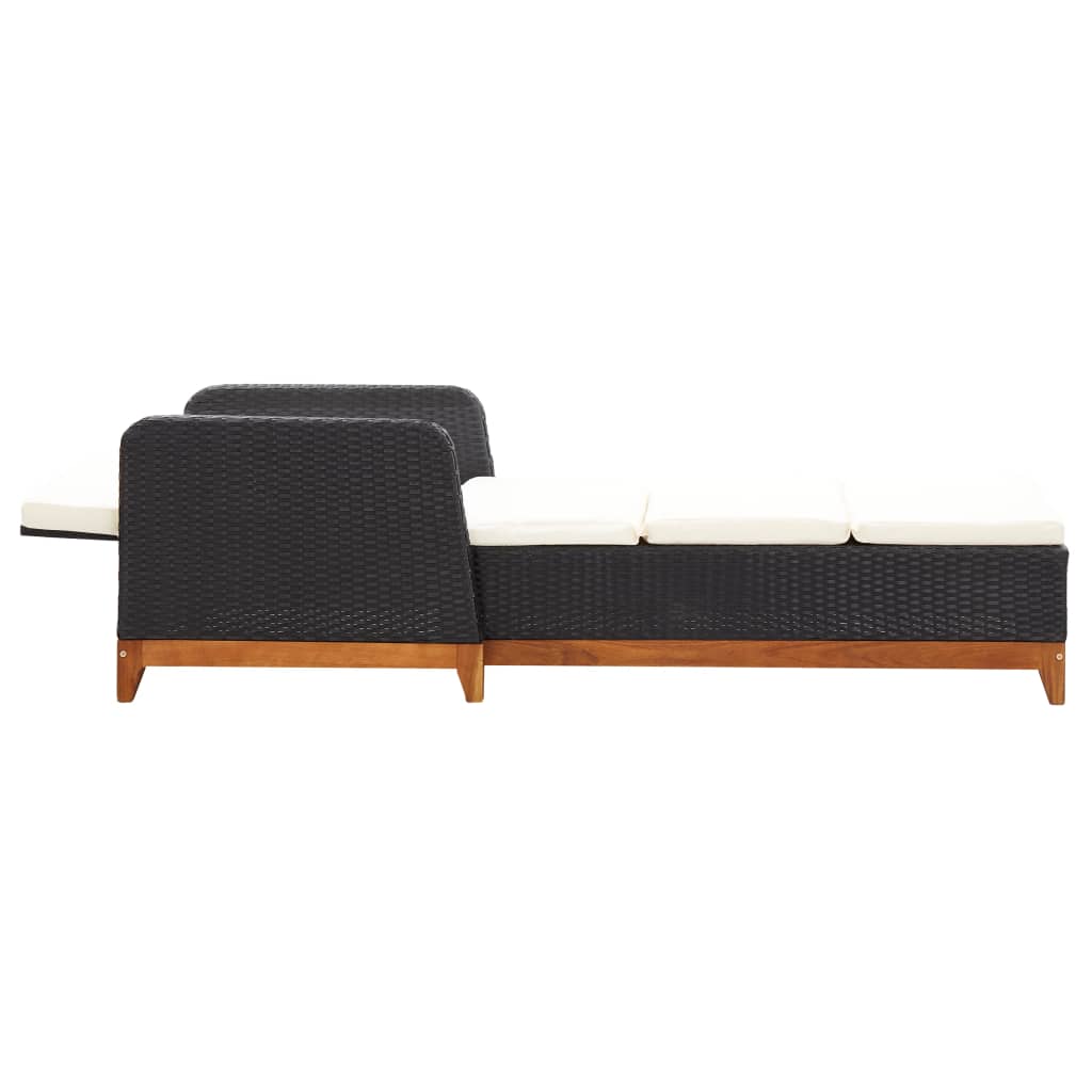 Ležaljka za sunčanje od poliratana i bagremovog drva crna