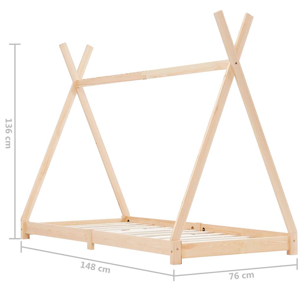 Okvir za dječji krevet od masivne borovine 70 x 140 cm