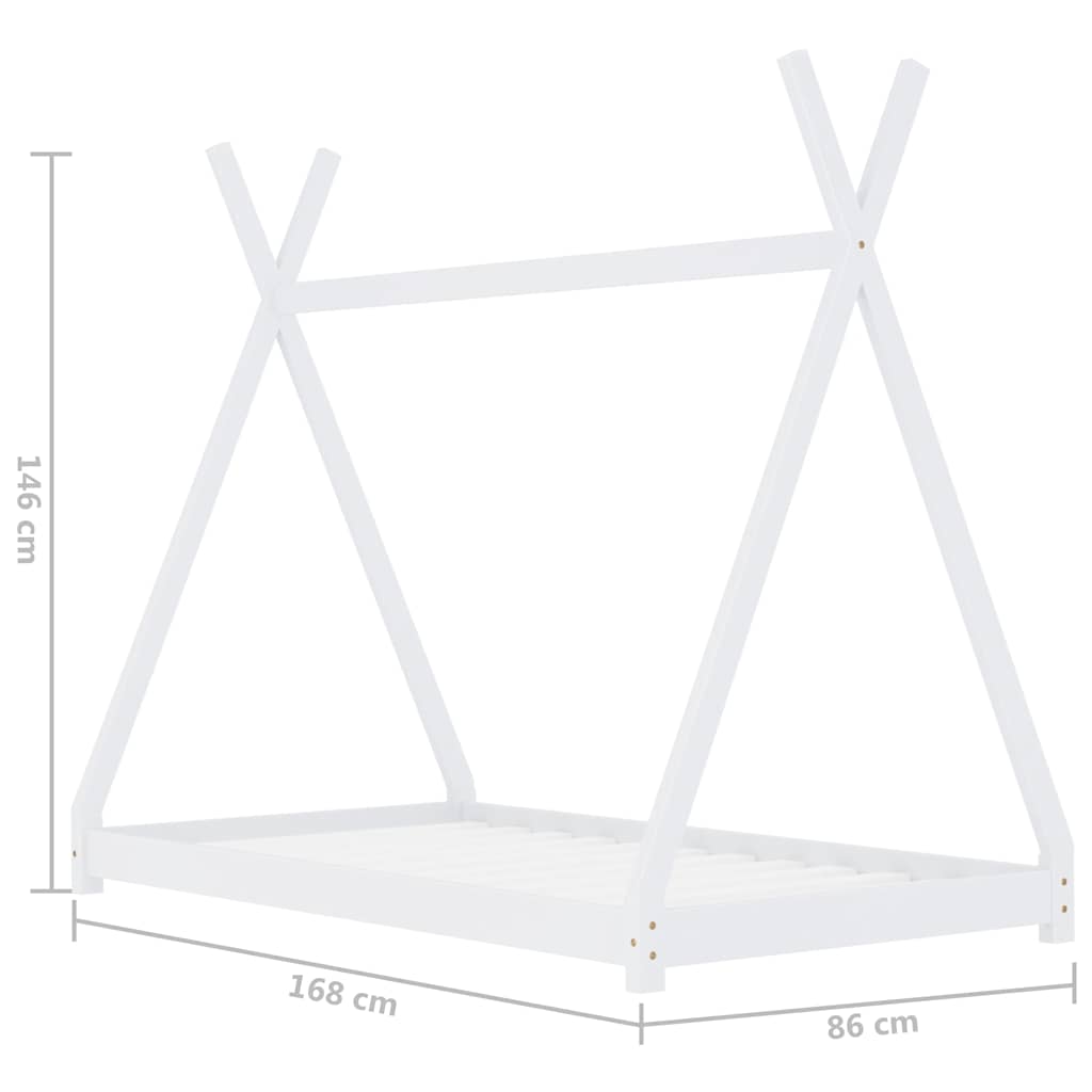 Okvir za dječji krevet od masivne borovine bijeli 80 x 160 cm