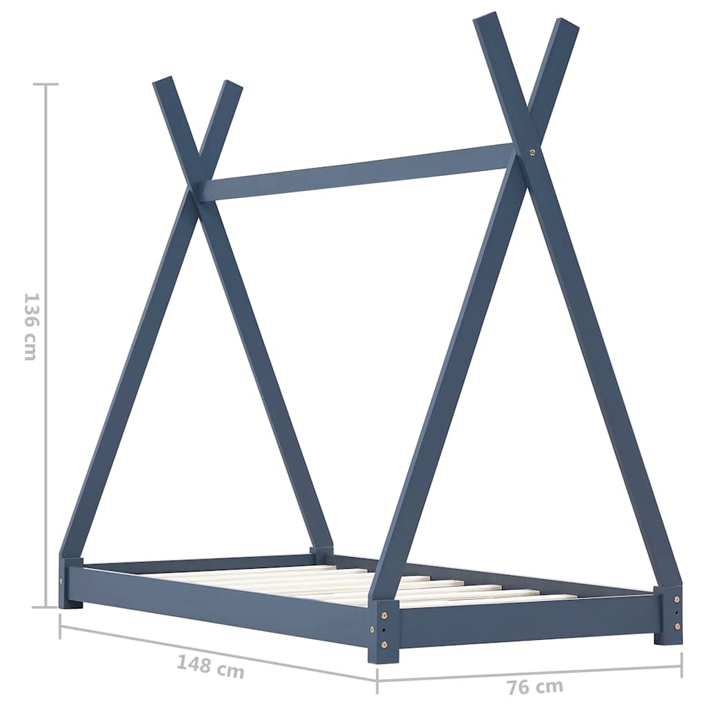 Okvir za dječji krevet od masivne borovine sivi 70 x 140 cm