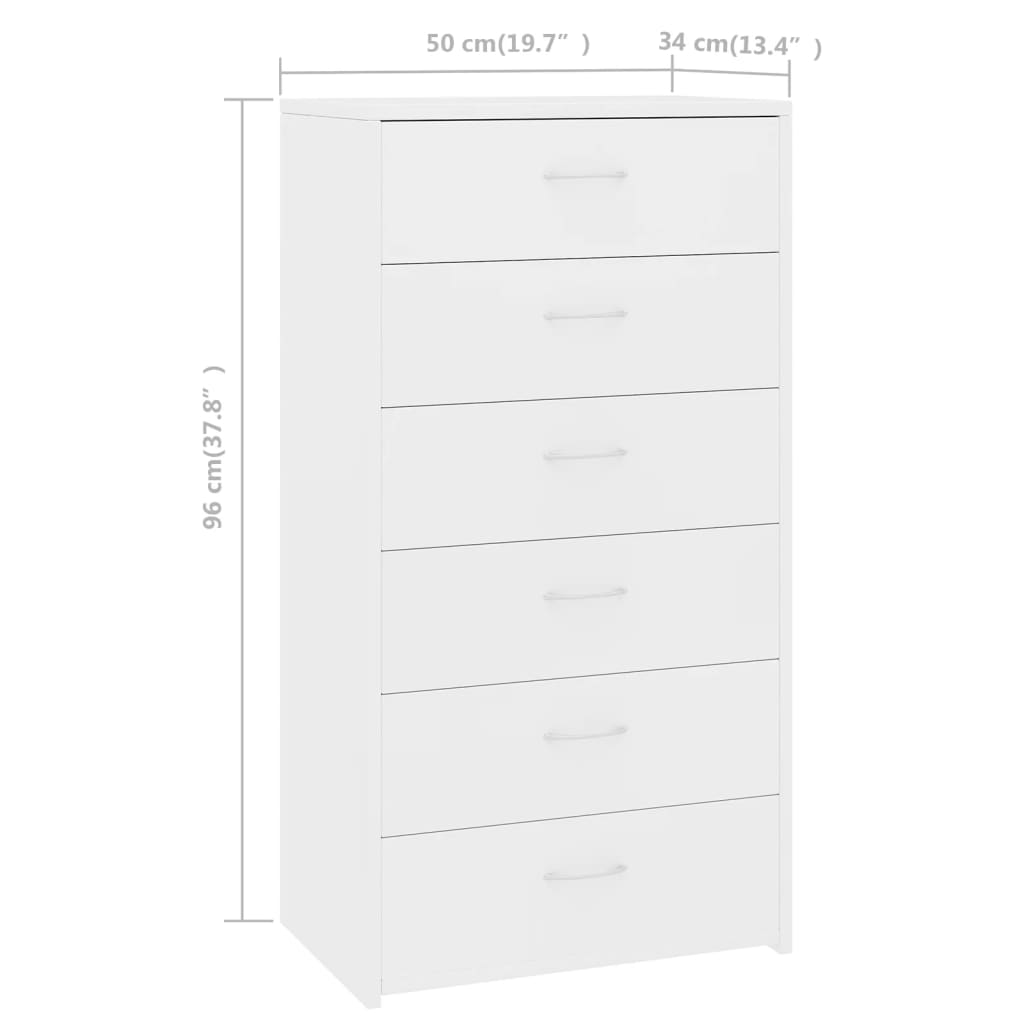 Komoda sa 6 ladica bijela 50 x 34 x 96 cm konstruirano drvo