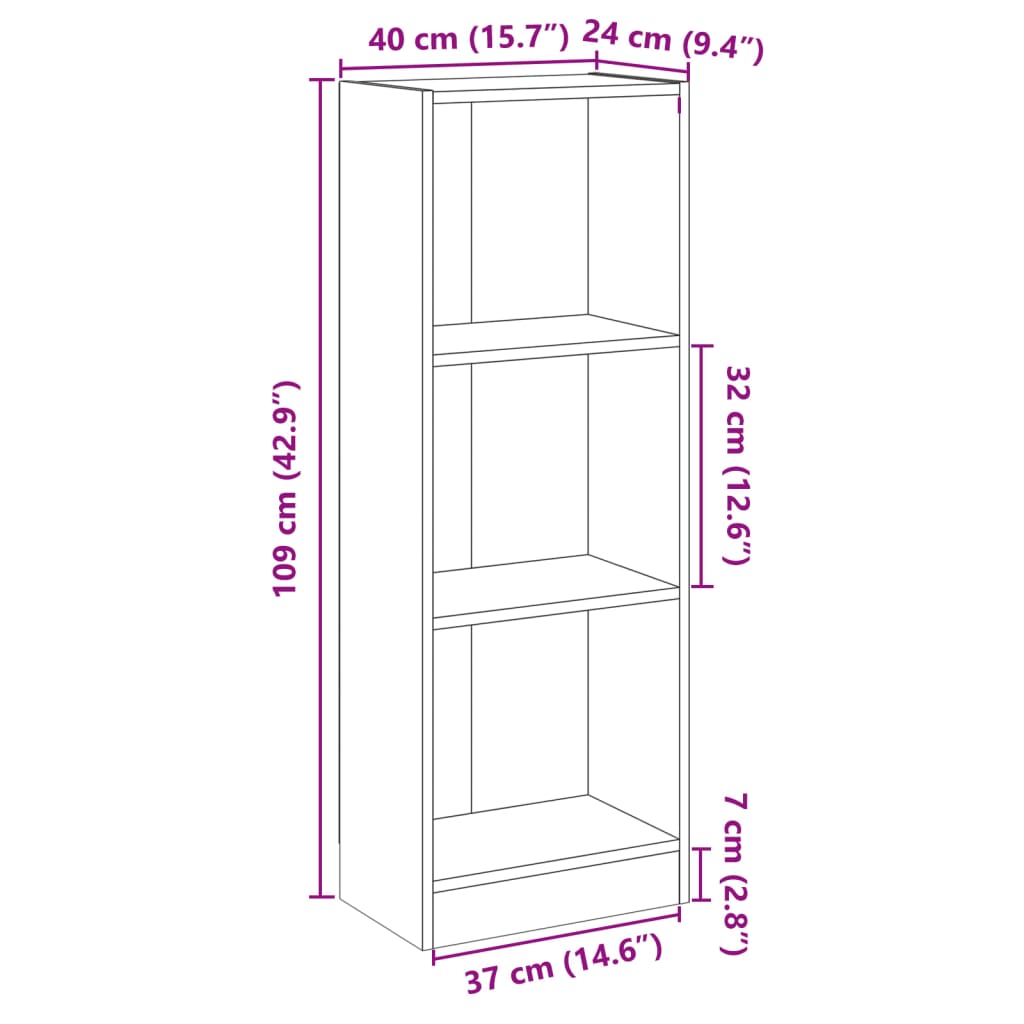 Ormarić za knjige s 3 razine sivi 40x24x109cm konstruirano drvo