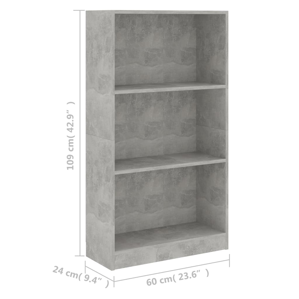 Ormarić za knjige s 3 razine boja betona 60x24x109 cm drveni