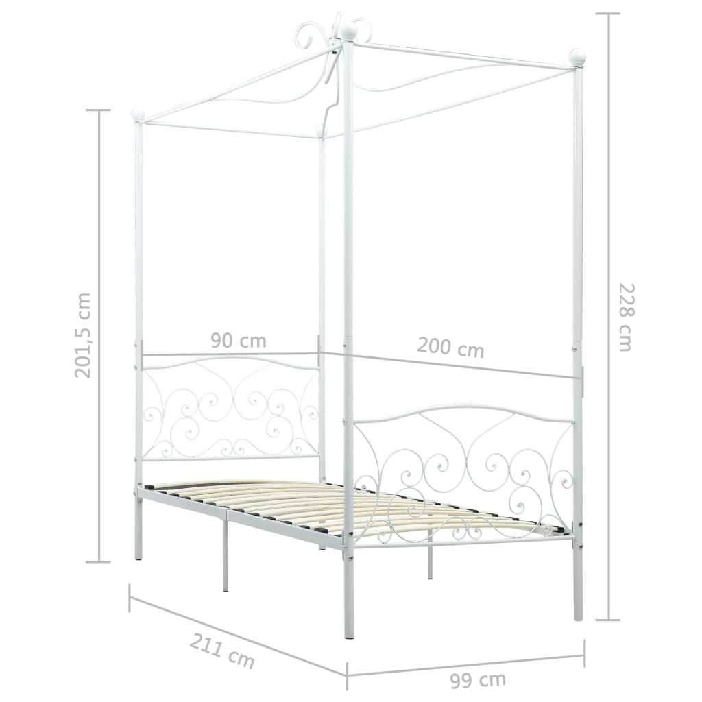 Okvir za krevet s nadstrešnicom bijeli metalni 90 x 200 cm