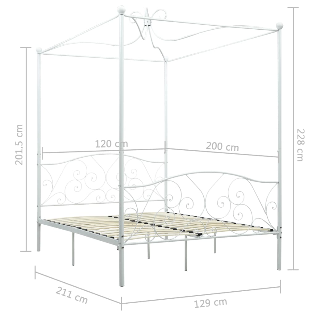 Okvir za krevet s nadstrešnicom bijeli metalni 120 x 200 cm