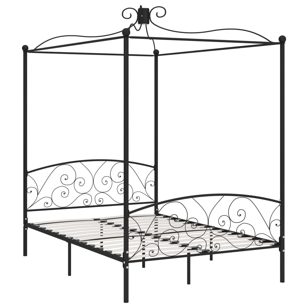 Okvir za krevet s nadstrešnicom crni metalni 120 x 200 cm