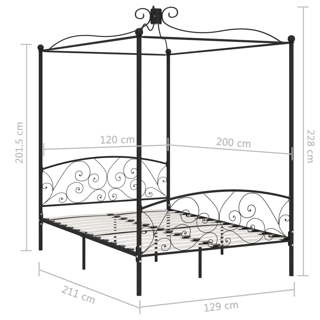 Okvir za krevet s nadstrešnicom crni metalni 120 x 200 cm