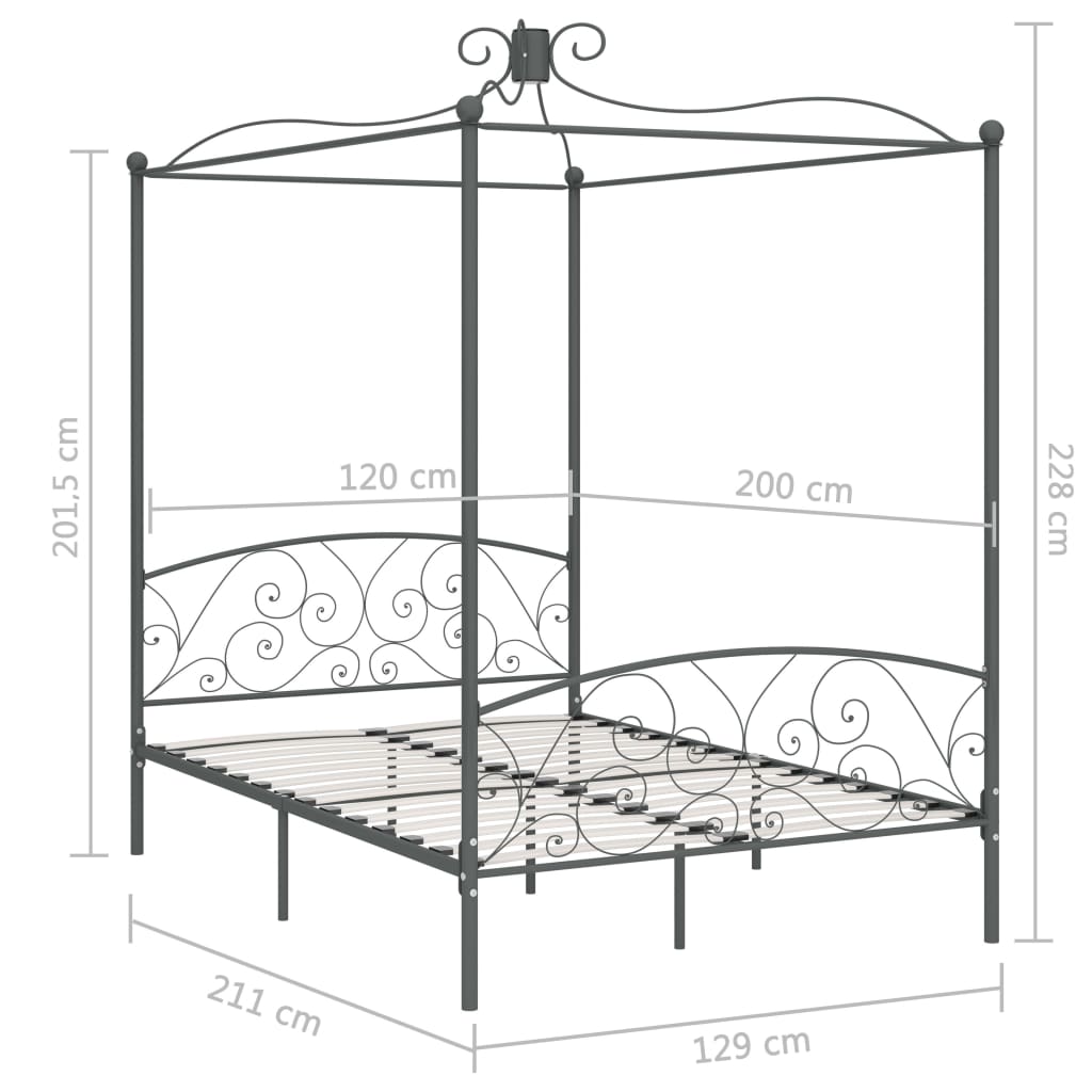Okvir za krevet s nadstrešnicom sivi metalni 120 x 200 cm