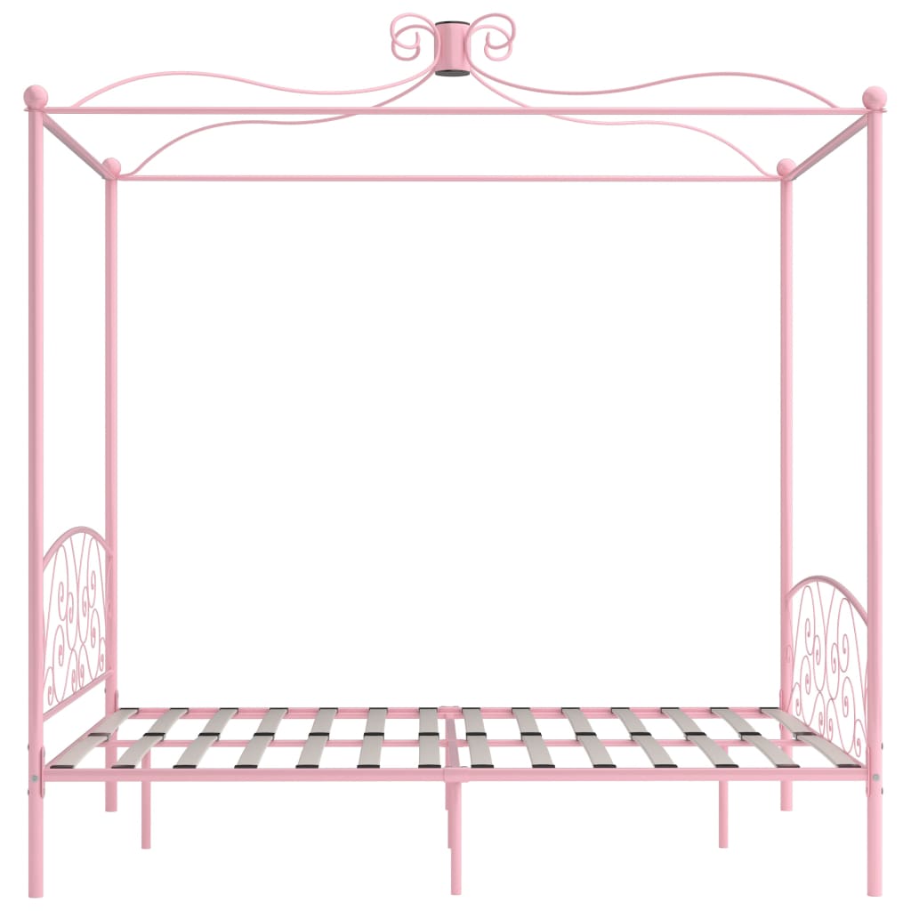 Okvir za krevet s baldahinom ružičasti metalni 180 x 200 cm