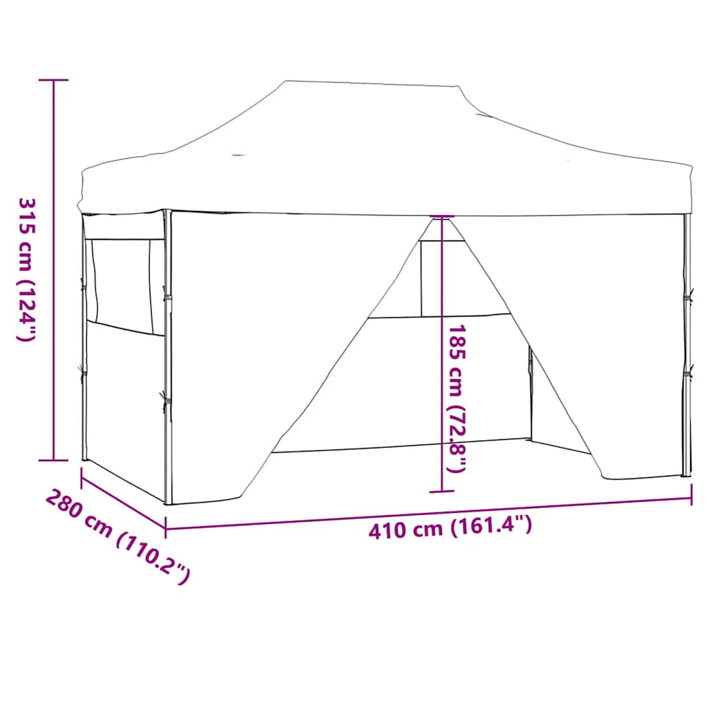 Profesionalni sklopivi šator za zabave 280x410x315 cm čelični bijeli