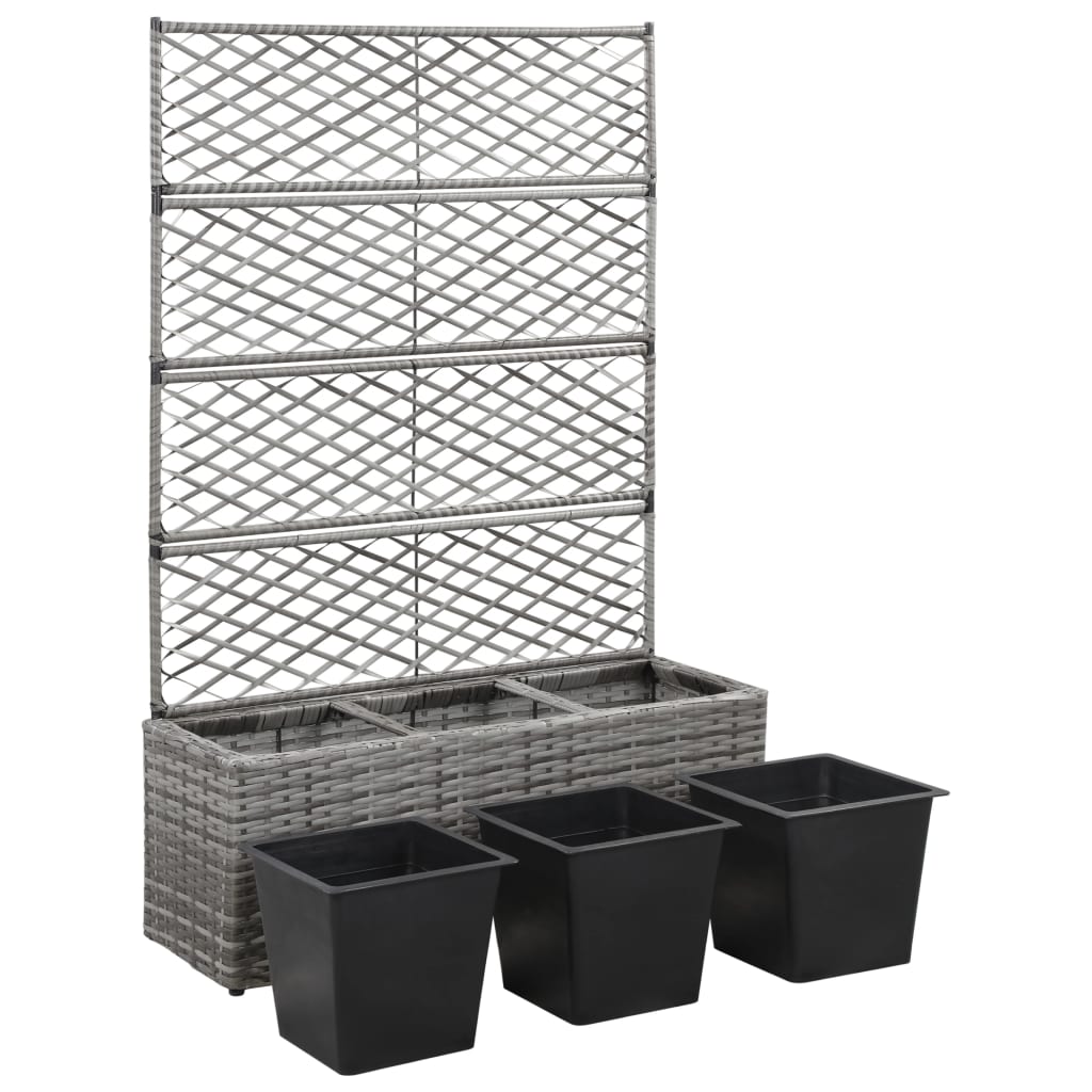 Sadilica s rešetkom i 3 posude 83x30x130 cm od poliratana siva