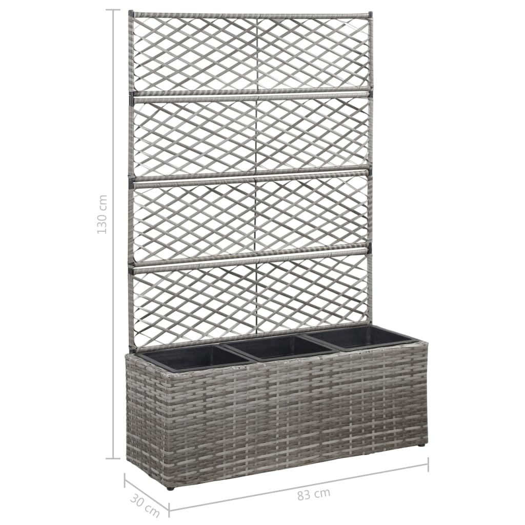 Sadilica s rešetkom i 3 posude 83x30x130 cm od poliratana siva