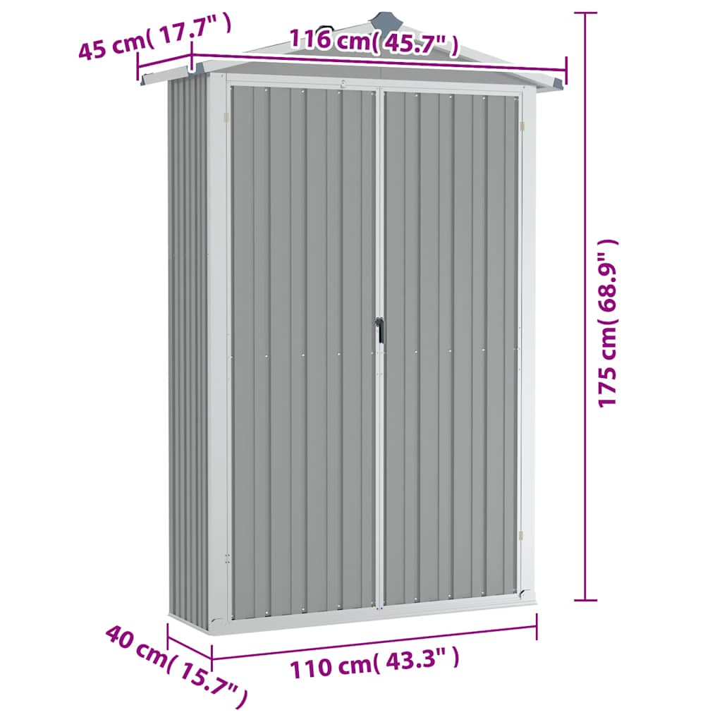 Vrtno spremište sivo 116x45x175 cm od pocinčanog čelika