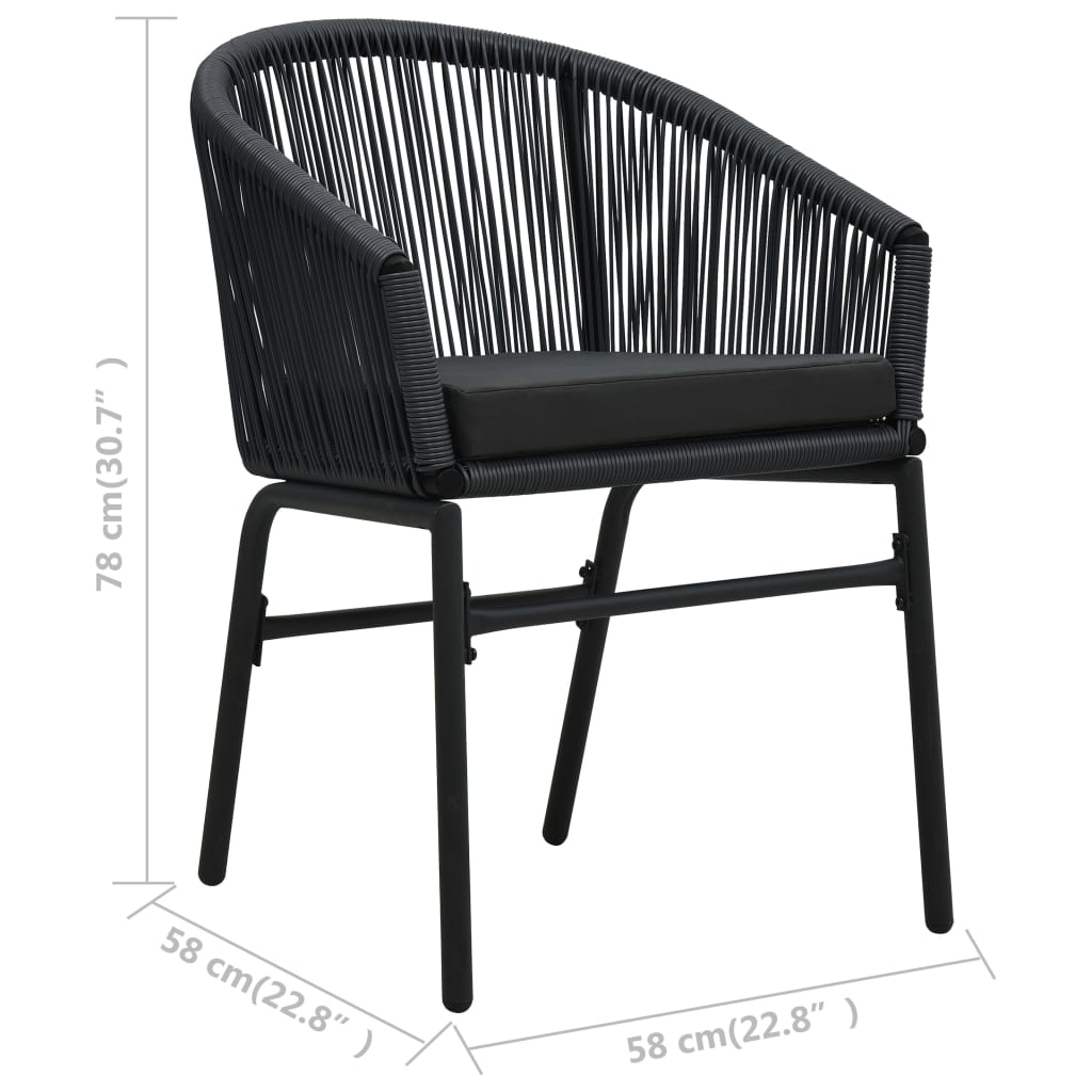 3-dijelni bistro set od poliratana s jastucima crni