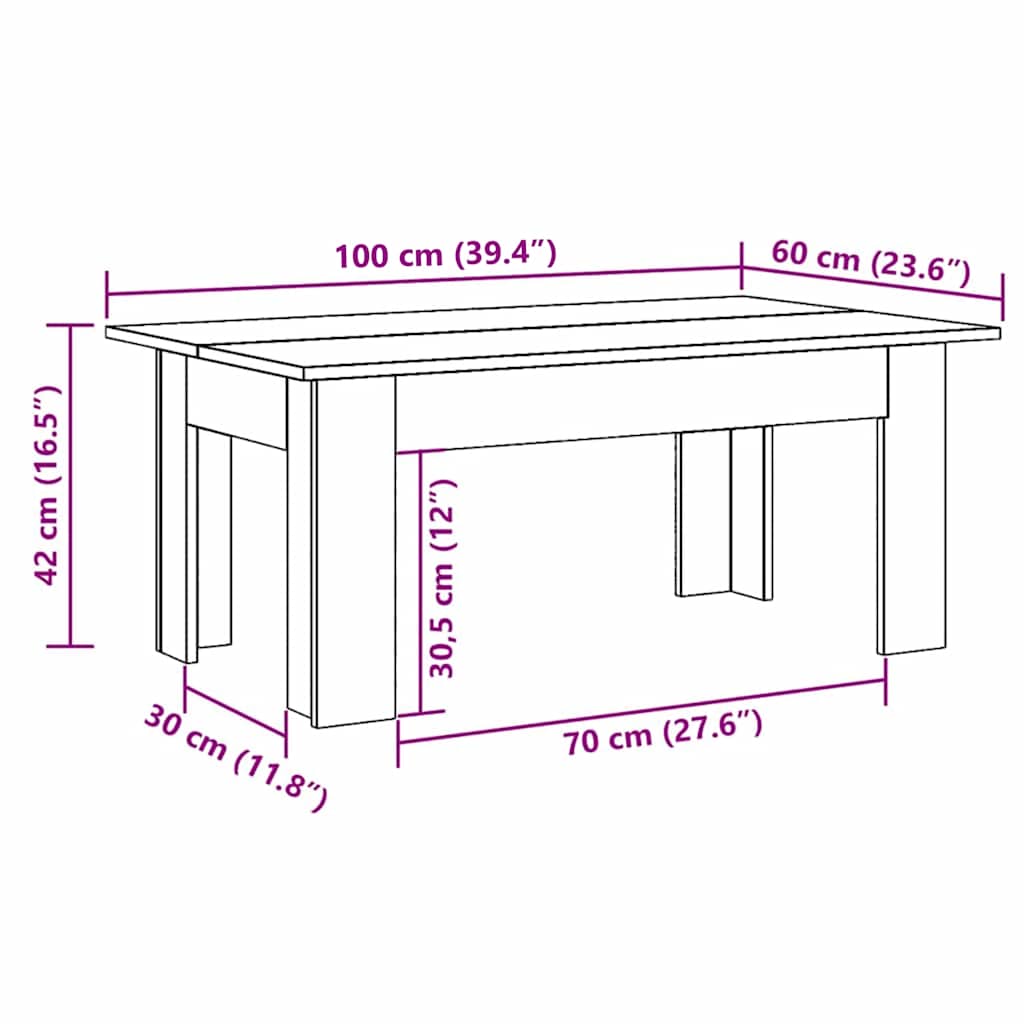 Stolić za kavu boja hrasta 100 x 60 x 42 cm konstruirano drvo