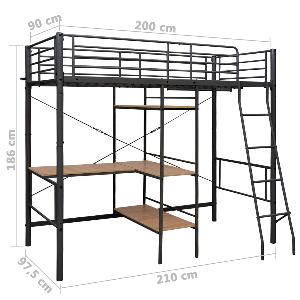 Krevet na kat sa stolićima u okviru sivi metalni 90 x 200 cm